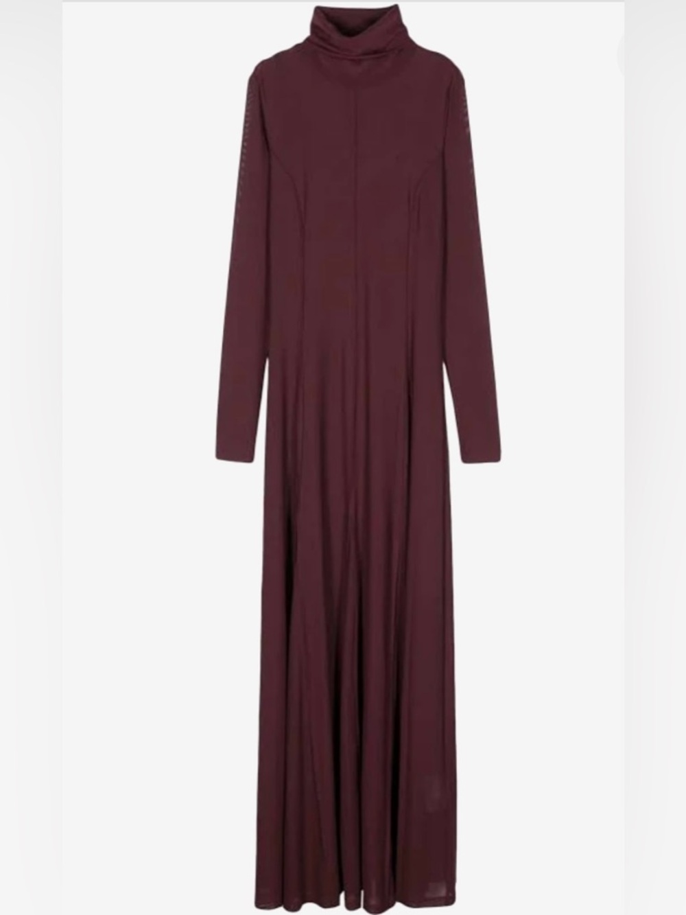 REMAIN Wine Mesh Maxi Dress XS Long Sleeve Mock Neck Bodycon –